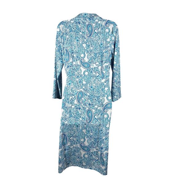 Talbots Paisley Print Wrap Shift Dress 3/4 Sleeve Midi Skirt Blue White - M - Picture 7 of 9